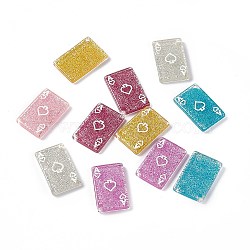 Transparent Resin Pendants, Playing Card Charms with Glitter Powder, Rectangle with Spade, Mixed Color, 27x17x4mm, Hole: 2mm(RESI-I047-02A)