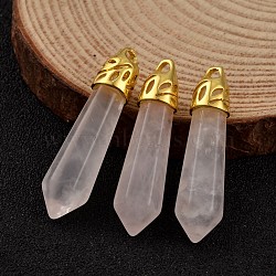 Bullet Natural Rose Quartz Pointed Pendants, with Golden Tone Alloy Findings, 34~36x8~9mm, Hole: 3x2mm(G-E332-B11)