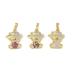 Brass Micro Pave Cubic Zirconia Pendants, Real 18K Gold Plated, Bear, Mixed Color, 19.5x15.5x3.5mm, Hole: 5.5x3mm(KK-P266-09G)