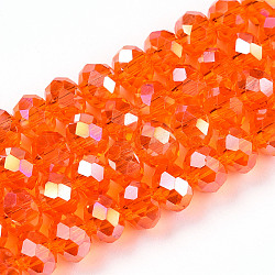 Electroplate Glass Beads Strands, AB Color Plated, Faceted, Rondelle, Orange Red, 6x5mm, Hole: 1mm, about 83~85pcs/strand, 38~39cm(EGLA-A034-T6mm-B22-B)