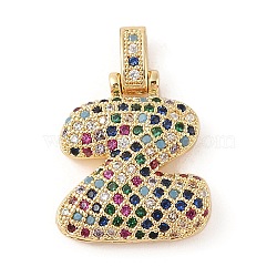 Brass Micro Pave Cubic Zirconia Pendants, Real 18K Gold Plated, Letter Z, 24x21x6mm, Hole: 5x3mm(ZIRC-P121-01G-Z)