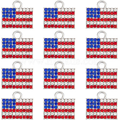 18Pcs Independence Day Alloy Pendants, with Rhinestone, Platinum, Rectangle Flag Charm, Colorful, 14.5x16.5x2mm, Hole: 2.6mm(ENAM-SC0004-45)