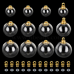 Elite 12 Sets 3 Style Openable Transparent Glass Pendants, with Iron Findings and Rubber Ring, Round, Golden, 17.5~25x11.5~20mm, Hole: 2.5~2.6mm, 4 sets/style(FIND-PH0008-76)