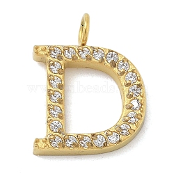 Ion Plating(IP) 304 Stainless Steel Micro Pave Cubic Zirconia Pendants, Golden, Letter A~Z Charms, Letter D, 12.5x9.5x2mm, Hole: 2mm(STAS-Z107-03G-04)