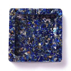 Resin with Natural Lapis Lazuli Chip Stones Ashtray, Home OFFice Tabletop Decoration, Square, 93x93x25mm, Inner Diameter: 70x70mm(DJEW-F015-04B)