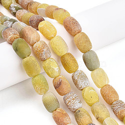 Natural Weathered Agate Beads Strands, Dyed, Barrel, Light Khaki, 13~14x9~10.5mm, Hole: 1.2mm, about 28pcs/strand, 14.57~14.96 inch(37~38cm)(G-N344-42A)