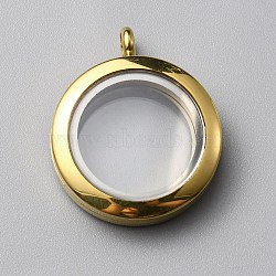 304 Stainless Steel Locket Pendants, with Glass, DIY Accessories for Jewelry Pendant Making, Flat Round Charm, Golden, 30x24.5x6mm, Hole: 4mm(FIND-WH0032-58B-G)