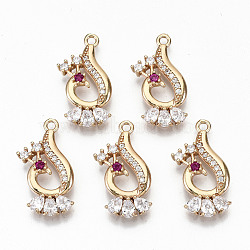 Brass Micro Pave Cubic Zirconia Pendants, Light Gold, Long-Lasting Plated, Cadmium Free & Lead Free, Peacock Shape, Clear, 23x11x3mm, Hole: 1.6mm(KK-S359-044A-RS)