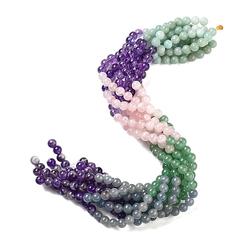 Natural Flower Amazonite & Amethyst & Flower Amazonite & Green Aventurine & Blue Aventurine Beads Strands, Round, 6mm, about 63pcs/strand, 15.35''(39cm)