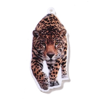 Printed Opaque Acrylic Pendants, Animal Theme, Tiger, 39x18.5x2mm, Hole: 1.6mm