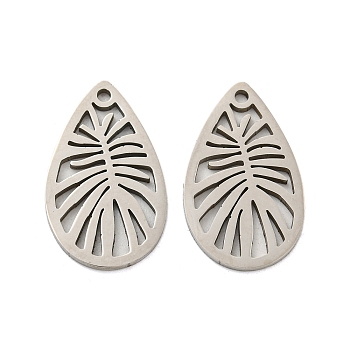 316L Surgical Stainless Steel Pendants, Laser Cut, Leaf Charm, Stainless Steel Color, 20x12x1mm, Hole: 1.3mm