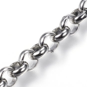 3.28 Feet 304 Stainless Steel Rolo Chains, Belcher Chain, Unwelded, Stainless Steel Color, 5x2mm
