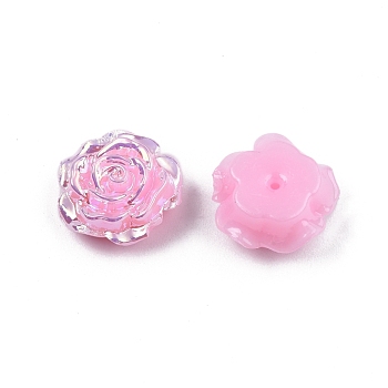 Opaque ABS Plastic Beads, Half Drilled, Flower, Pearl Pink, 15x16x6.5mm, Hole: 1.2mm