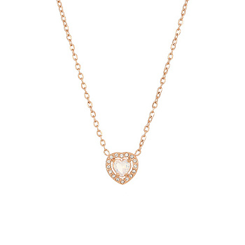 White Cubic Zirconia Heart Pendant Necklace with Stainless Steel Chains, Rose Gold, 17-3/4 inch(45cm)