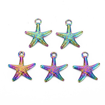 201 Stainless Steel Pendants, Star, Rainbow Color, 15.5x8.5x2mm, Hole: 1.8mm