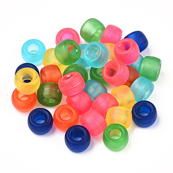 Transparent Plastic Beads, Frosted, Barrel, Mixed Color, 9x6mm, Hole: 3.8mm, about 1900pcs/500g
