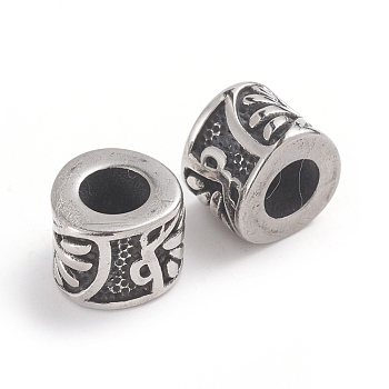 304 Stainless Steel Beads, Large Hole Beads, Column, Antique Silver, 10x8mm, Hole: 5mm