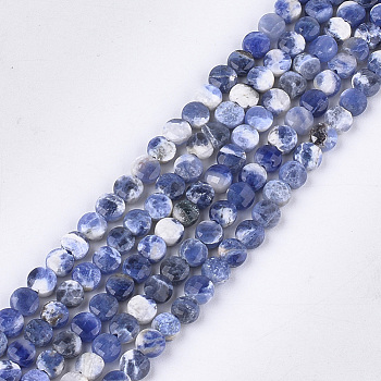 Natural Sodalite Beads Strands, Faceted, Flat Round, 4~4.5x2.5~3mm, Hole: 0.8mm, about 88~89pcs/strand, 14.9 inch~15.1 inch