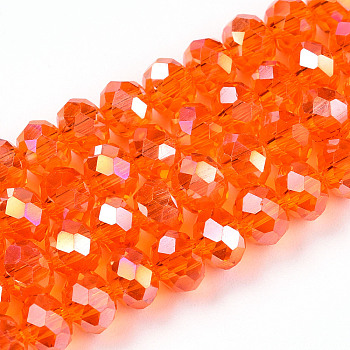 Electroplate Glass Beads Strands, AB Color Plated, Faceted, Rondelle, Orange Red, 6x5mm, Hole: 1mm, about 83~85pcs/strand, 38~39cm