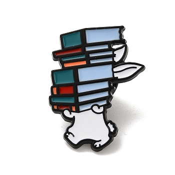 Rabbit with Books Enamel Pins, Zinc Alloy Brooches for Backpack Clothes, Blue, 25x19.5mm