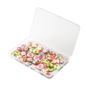 Glass Cabochons, Floral Printed, Flatback Half Round/Dome, Mixed Color, 25x7mm, about 50pcs/box, packing size: 18.9x11.2x1.7cm