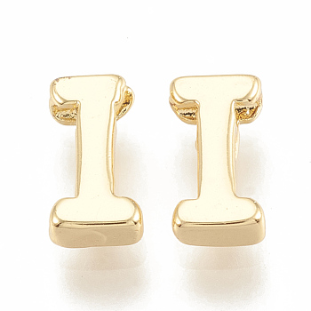 Brass Charms, Nickel Free, Real 18K Gold Plated, Letter.I, 7~8.5x4~7.5x2mm, Hole: 1mm