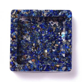 Resin with Natural Lapis Lazuli Chip Stones Ashtray, Home OFFice Tabletop Decoration, Square, 93x93x25mm, Inner Diameter: 70x70mm