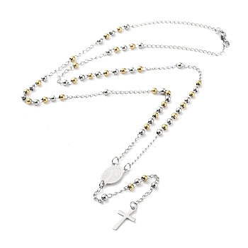 202 Stainless Steel Rosary Bead Necklaces, Cross Pendant Necklaces, Stainless Steel Color, 20-3/8 inch(51.9cm)