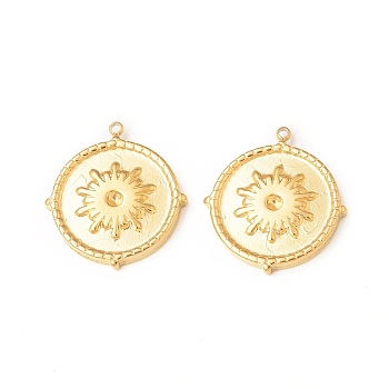 304 Stainless Steel Pendant Rhinestone Settings, Flat Round with Flower, Real 18K Gold Plated, Fit for 1.8mm Rhinestone, 19x17x2.5mm, Hole: 1mm