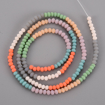 Opaque 7 Colors Frosted Glass Beads Strands, Segmented Multi-color Beads, Faceted Rondelle, Mixed Color, 3x2.5mm, Hole: 0.6mm, about 196~210pcs/strand, 17.32 inch~19.02 inch(44cm~48.3cm)