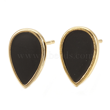 Real Gold Plated Black Brass Stud Earrings