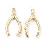 Brass Pendants, Cadmium Free & Nickel Free & Lead Free, Wish Bone Lucky Charm, Real 18K Gold Plated, 17x9x3mm, Hole: 1.2mm(KK-G447-06G)