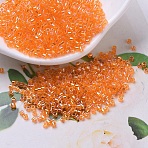 MIYUKI Delica Beads, Cylinder, Japanese Seed Beads, 11/0, (DB0151) Transparent Orange AB, 1.3x1.6mm, Hole: 0.8mm, about 2000pcs/10g(X-SEED-J020-DB0151)
