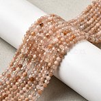 Natural Peach Moonstone Beads Strands, Faceted, Round, 3mm, Hole: 0.6mm, about 133pcs/strand, 14.96''(38cm)~15.16''(38.5cm)(G-F619-19A-3mm-01)