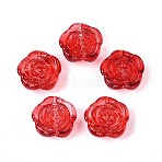 Baking Paint Transparent Glass Beads, Flower, Red, 17.5~18x18~18.5x7.5~8.5mm, Hole: 1.2~1.5mm(DGLA-N018-01F)