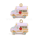 Alloy Enamel Pendants, Bus Charms, Golden, Lilac, 14x17x7mm, Hole: 1.6mm(AL-CBA8F26-02G-01)