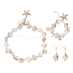Shell Beaded Charm Bracelets and Rhombus Dangle Earrings and Pendant Necklaces for Women, Shell Shape, with Alloy and Imitation Pearl, Mixed Color, 8 inch(20.2cm)(SJEW-ME0001-11)
