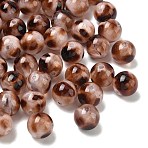 Opaque Acrylic Imitation Leopard Print Beads, Round, Two Tone, Coconut Brown, 14x13.5mm, Hole: 2mm(X-OACR-B052-10)