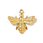 304 Stainless Steel Pendants, Hand Polished Bees Charms, Ion Plating(IP), Real 18K Gold Plated, 22x20mm(STAS-OY007-39G)
