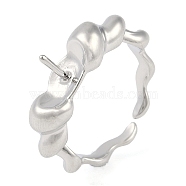 Brass Cuff Finger Ring Settings, for Half Drilled Beads, Platinum, 6mm, Adjustable, Pin: 1mm(KK-L219-15C-P)