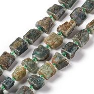 Rough Raw Natural Green Quartz Beads Strands, Nuggets, 7~10x9~21x5~6mm, Hole: 1.4mm, about 29~31pcs/strand, 15.94~16.93 inch(40.5~43cm)(G-F719-05)