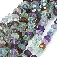 Natural Fluorite Beads Strands, Faceted, Rondelle, 7.5~10x5~7mm, Hole: 1mm; about 63pcs/strand, 15.5inches(39.5cm)(G-O180-24)