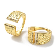 Brass Micro Pave Cubic Zirconia Open Cuff Rings, Real 18K Gold Plated, Inner Diameter: 17mm(RJEW-E292-01G)