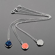 Silver Color Plated Flat Round Brass Druzy Resin Pendant Necklaces, with Cable Chains and Spring Ring Clasps, Mixed Color, 18 inch(NJEW-JN01163)