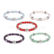 5Pcs 5 Style Natural Gemstone & Synthetic Hematite & Alloy Saint Benedict Beaded Stretch Bracelets Set for Women, Inner Diameter: 2-1/4 inch(5.6cm), 1Pc/style(BJEW-JB08965)