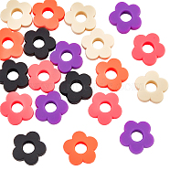 20Pcs 5 Colors Food Grade Eco-Friendly Silicone Beads, Chewing Beads For Teethers, DIY Nursing Necklaces Making, Flower, Mixed Color, 27x28x8mm, Hole: 2.2mm, 4pcs/color(SIL-NB0001-14B)