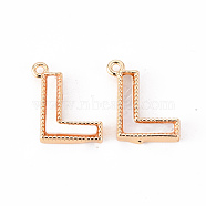 Brass Charms, with Shell, Real 18K Gold Plated, Nickel Free, Letter.L, 10.5x9x2mm, Hole: 0.9mm(KK-Q766-001L-NF)
