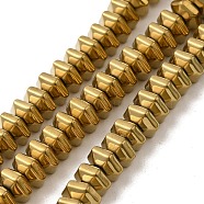 Electroplated Non-Magnetic Synthetic Hematite Beads Strands, Hexagon, Golden Plated, 3.5~4x7.5~8x6.5~7mm, Hole: 1.5mm, about 106pcs/strand, 15.83''(40.2cm)(G-P518-06A)