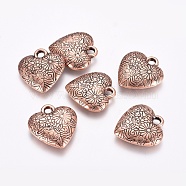 CCB Plastic Pendants, Heart Carved Flower Patterns, Red Copper, 25x24x5mm, Hole: 3mm(CCB-J027-47R)