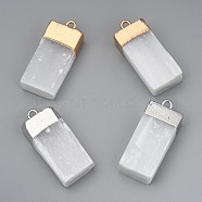 Natural Selenite Pendant, with  Iron Loops, Rectangle, Mixed Color, 34~35.5x14.5~17x9~10mm, Hole: 2.5mm(G-Z007-01)